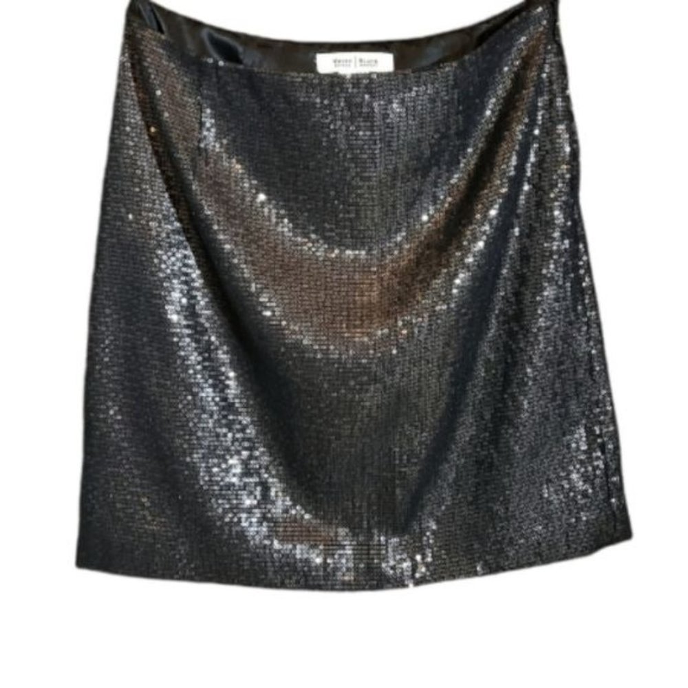 WHBM dark gray fully lined sequin pencil skirt with side zip woman's size 0